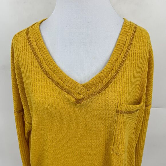 Reb. in J. 220 Kendra Sweater Womens S Mustard Waffle Knit Drop Shoulder V Neck - Picture 3 of 9